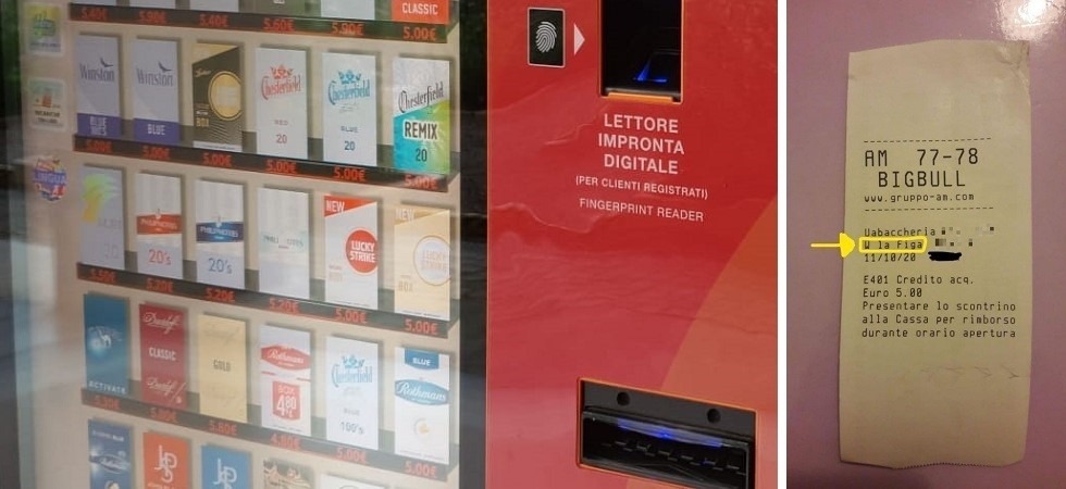 A sinistra una foto d'archivio di un distributore, a destra lo scontrino sessista A sinistra una foto d'archivio di un distributore, a destra lo scontrino sessista